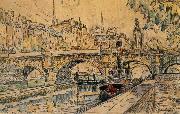 Paul Signac Bridge tug oil painting